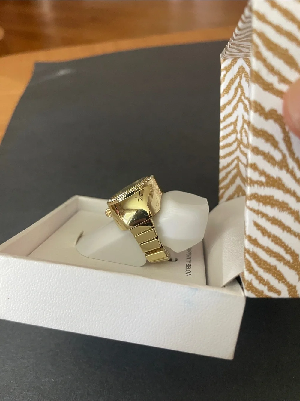 Jessica Simpson Gold-tone Ring Watch with Silver Glitter Dial